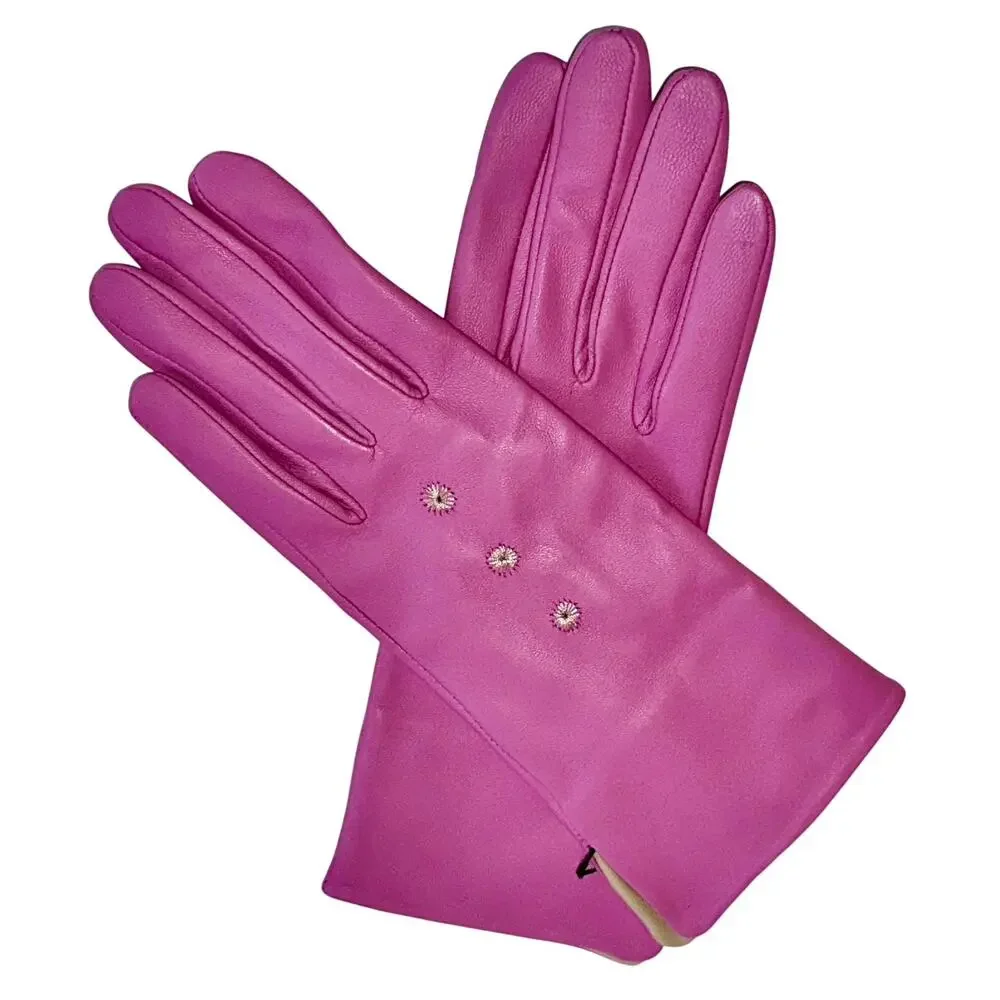 Frances Valentine Luisa Asterisk Leather Gloves ~ Pink (M)